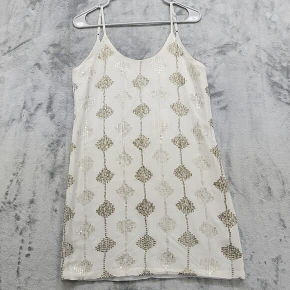 NEW MM Couture Miss Me Dress Size M Gray Silk Chiffon Sequin Stripe Slip Tank - Picture 1 of 11
